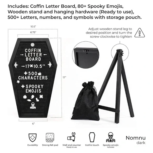 Black Coffin Letter Board with Stand - Picture 4 of 5